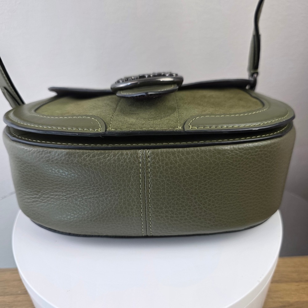 Coach Georgie Saddle Crossbody Bag Olive Green Suede Leather - Picture 6 of 13